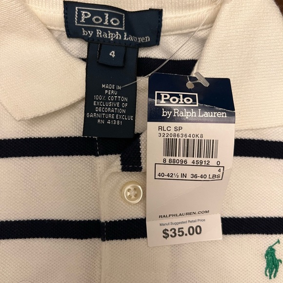 Polo shirt white and navy blue stripes size 4 - Picture 2 of 3